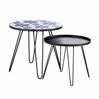 Tables basse de jardin en faïence à motifs et métal noir (x2) Carioca Maisons du Monde