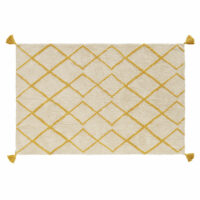 Tapis berbère en coton écru motifs graphiques jaune moutarde 120x180 Maisons du Monde