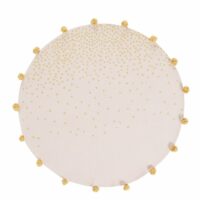 Tapis rond à pompons en coton rose motifs à pois dorés D100 Maisons du Monde