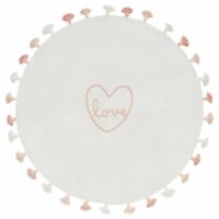 Tapis rond en coton blanc brodé rose à pompons D100 Maisons du Monde