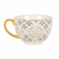 Tasse en faïence blanche motifs jaune