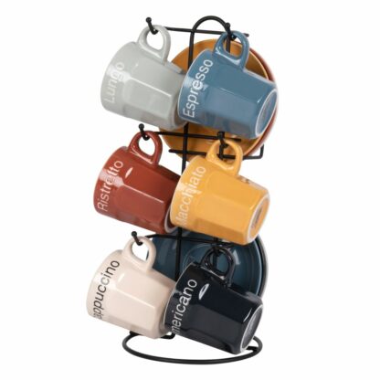 Tasses en faïence colorée (x6) avec support en métal Maisons du Monde