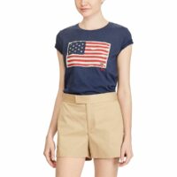 Tee shirt à col rond et drapeau imprimé Bleu Foncé Polo Ralph Lauren