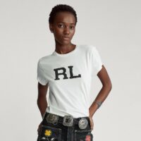 Tee shirt col rond manches courtes imprimé devant Beige Polo Ralph Lauren