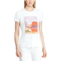 Tee shirt col rond manches courtes imprimé devant Blanc Lauren Ralph Lauren