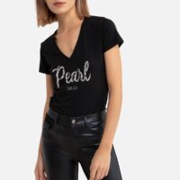 Tee shirt col v manches courtes Noir LIU JO