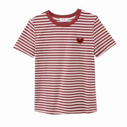 Tee shirt rayé col rond à manches courtes CIROYO Rouge/Blanc GARANCE PARIS
