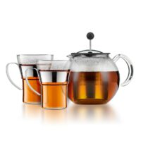 Théière à piston Assam 1 L avec 2 tasses en verre Transparent Bodum