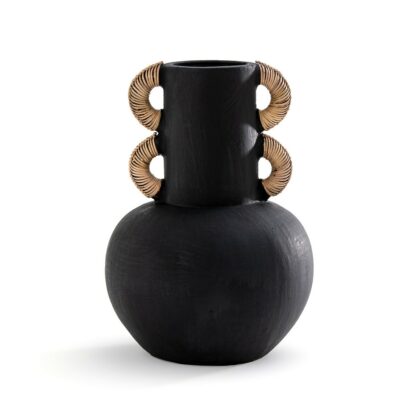 Vase décoratif en céramique et rotin H41