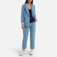 Veste droite en lin et viscose DELICE Bleu Clair GARANCE PARIS