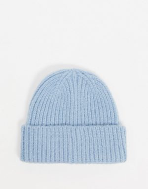 ASOS DESIGN - Bonnet chunky avec large revers - Bleu Asos