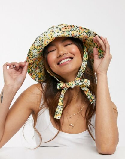 ASOS DESIGN - Chapeau de pêcheur avec liens à imprimé floral style années 70-Multi Asos