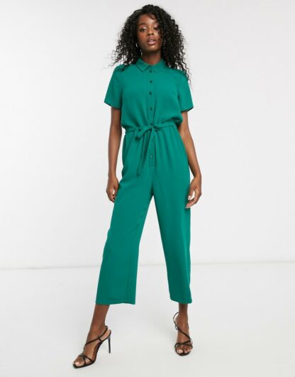 ASOS DESIGN - Combinaison coupe chemise nouée à la taille-Vert Asos
