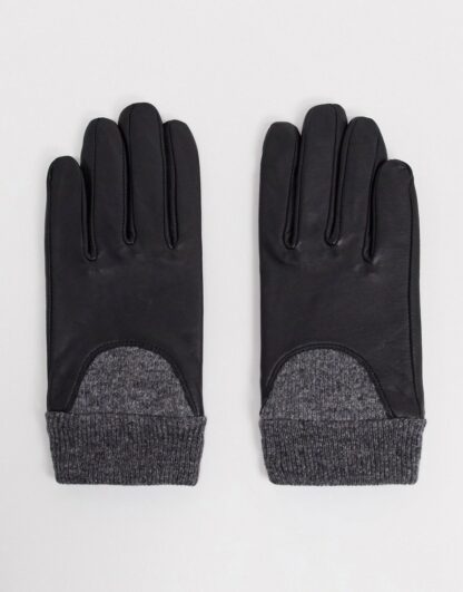 ASOS DESIGN - Gants en cuir pour écran tactile à poignets côtelés-Noir Asos