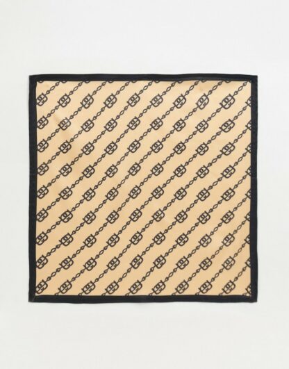 ASOS DESIGN - Large foulard carré en satin et polyester à imprimé chaînes - Beige Asos
