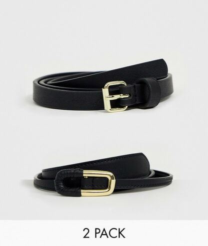 ASOS DESIGN - Lot de 2 avec ceinture fine et ceinture pour jean-Noir Asos
