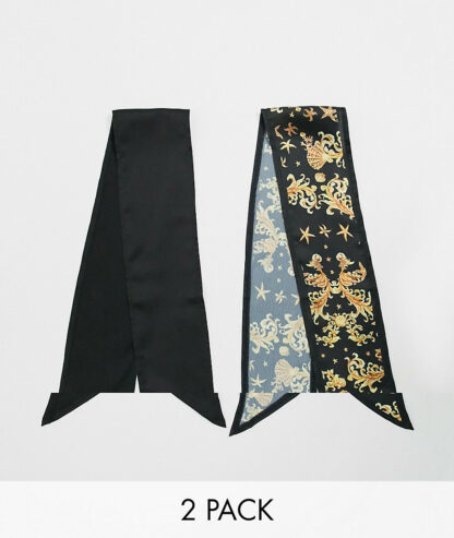 ASOS DESIGN - Lot de 2 foulards unis et imprimés - Noir Asos