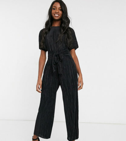 ASOS DESIGN Tall - Combinaison plissée style jupe-culotte avec lien à nouer sur le devant-Noir Asos