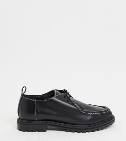 ASRA - Exclusivité - Freddie - Chaussures plates à lacets en cuir - Noir Asos