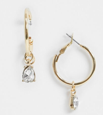 Accessorize - Pendants d'oreilles anneaux avec pierre transparente - Exclusivité-Doré Asos