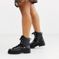 AllSaints - Franka - Bottines de randonnée en cuir - Noir Asos