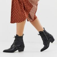 AllSaints - Katy - Bottines en cuir à talons et lacets avec boucle - Noir Asos