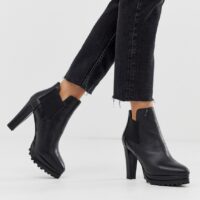 AllSaints - Sarris - Bottines en cuir à talons - Noir Asos