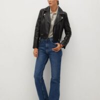 Blouson biker cuir rabats Nouvelle collection MANGO