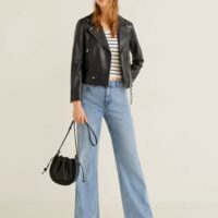 Blouson biker en cuir Nouvelle collection MANGO