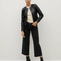 Blouson biker en cuir Nouvelle collection MANGO