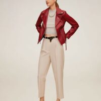 Blouson biker en cuir Nouvelle collection MANGO