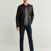 Blouson biker nappa noir Nouvelle collection MANGO MAN