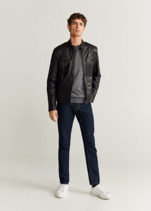 Blouson biker nappa noir Nouvelle collection MANGO MAN