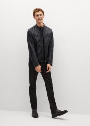 Blouson biker nappa noir Nouvelle collection MANGO MAN