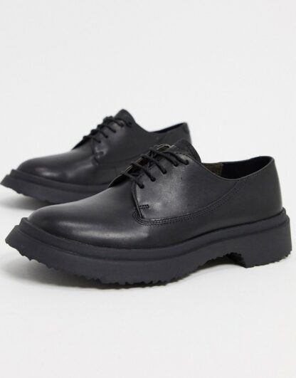 Camper - Chaussures plates chunky lacées en cuir - Noir Asos