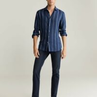 Chemise slim-fit lin à rayures Nouvelle collection MANGO MAN