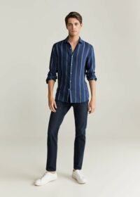 Chemise slim-fit lin à rayures Nouvelle collection MANGO MAN