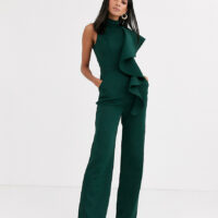 Chi Chi London Tall - Pull col montant à volants - Vert émeraude Asos