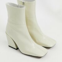 Chio - Bottes en cuir à bouts carrés - Blanc Asos