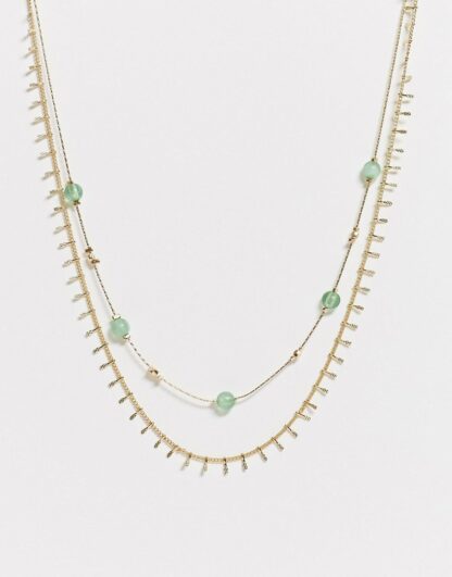 DesignB London - Collier multi-rangs avec pendentifs chaîne et perles - Doré Asos