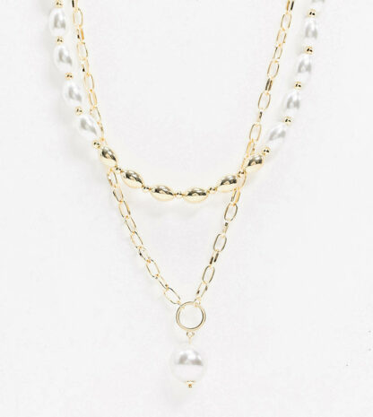 Glamorous - Collier multirang à perles et chaînes mélangées chunky en exclusivité-Doré Asos