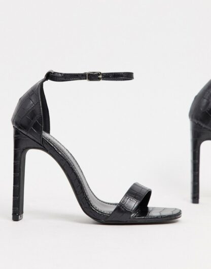 Glamorous - Sandales minimalistes à talons - Noir effet croco Asos