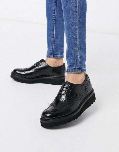Grenson - Emily - Chaussures richelieu passepoilées en cuir avec semelle plateforme - Noir Asos