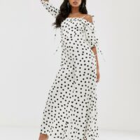 House Of Stars - Combinaison large en satin à pois avec épaules dénudées-Blanc Asos