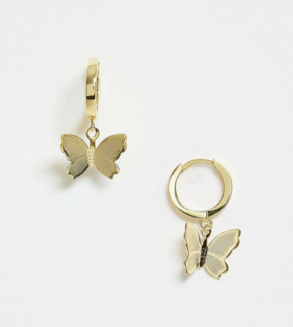 Image Gang - Créoles avec breloque papillon en plaqué doré 18 carats Asos