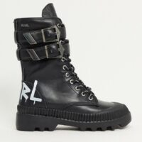 Karl Lagerfeld - Bottes à tige haute et semelle chunky avec boucles-Noir Asos