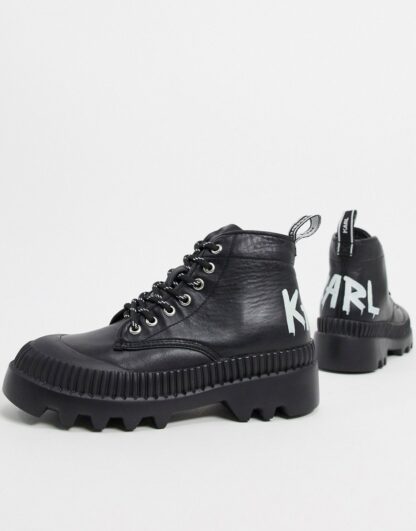 Karl Lagerfeld - Trekka - Bottines style chaussures de randonnée avec logo effet brossé - Noir Asos