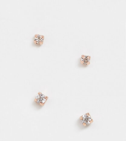 Kingsley Ryan - Lot de boucles d'oreilles à petites pierres en argent massif plaqué or rose en exclusivité-Doré Asos