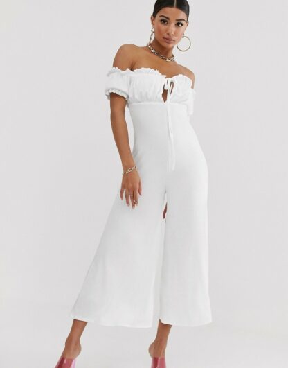 Koco & K - Combinaison jupe-culotte à épaules dénudées style milkmaid - Blanc Asos
