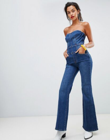 Miss Sixty - Combinaison en jean courte sans bretelles coupe évasée-Bleu Asos